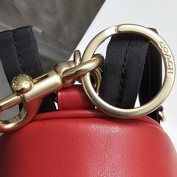COACH Mini Backpack Bag Charm in Signature Canva and Leather Navy and Red - Picture 5 of 11